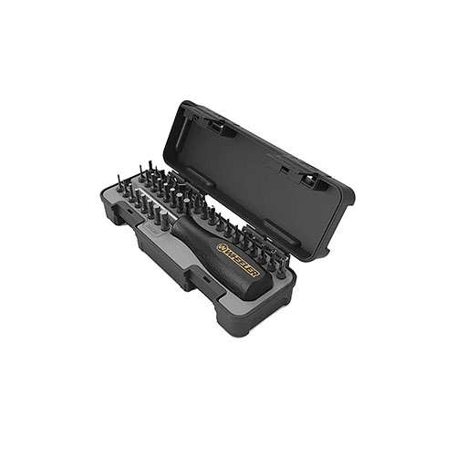 Das Wheeler 36-teilige Spacesaver Schraubendreher-Set bietet eine praktische Auswahl an SAE und metrischen Bits, ideal für Haushaltsaufgaben, mit rutschfestem Griff und magnetischer Spitze.